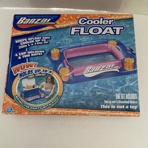 BANZAI Pool Cooler Float #56637 Holds Cooler 4 Cup Holder Tow Rope NEW In Box